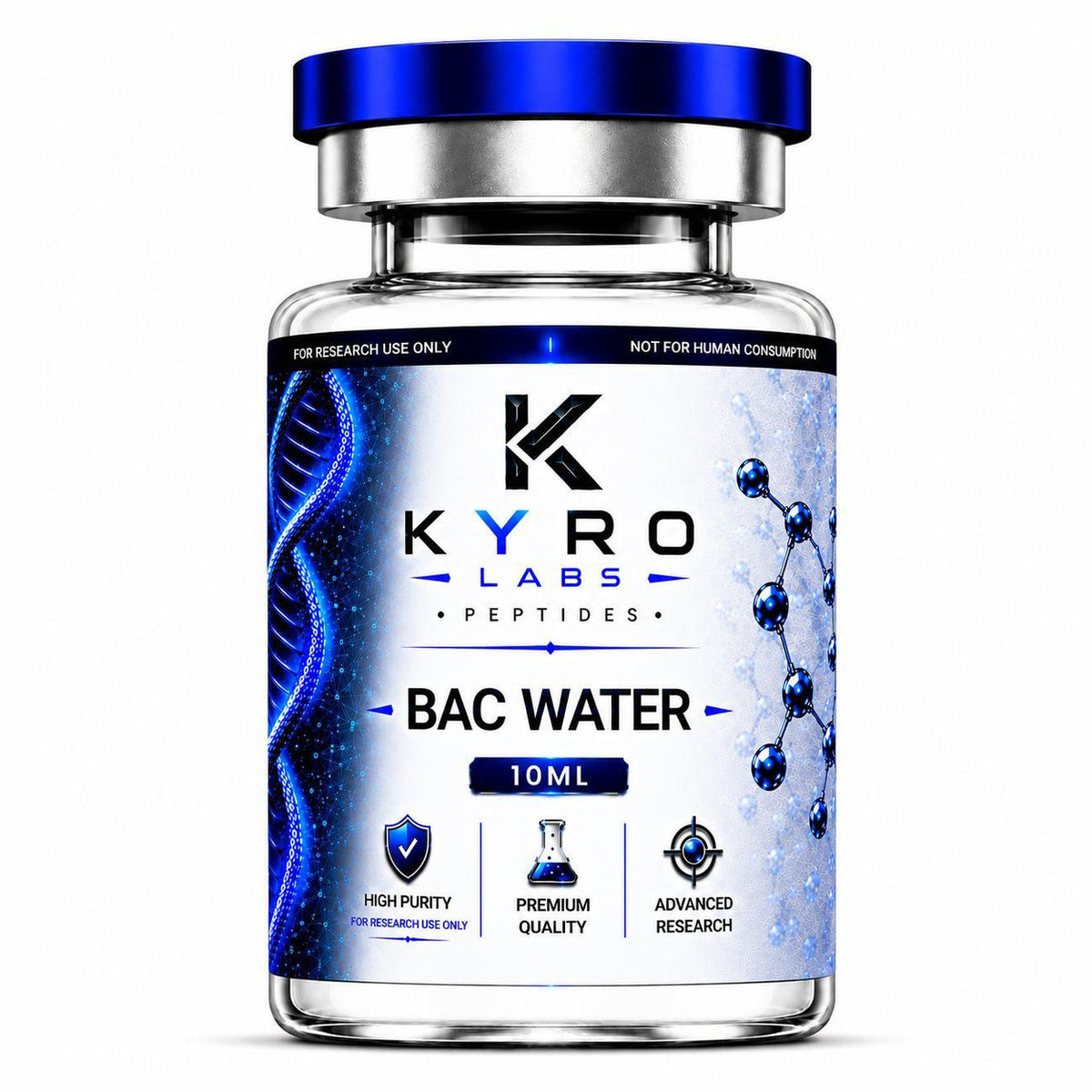 KyroLabs Peptides Bacteriostatic Water 10ml research vial, for research use only