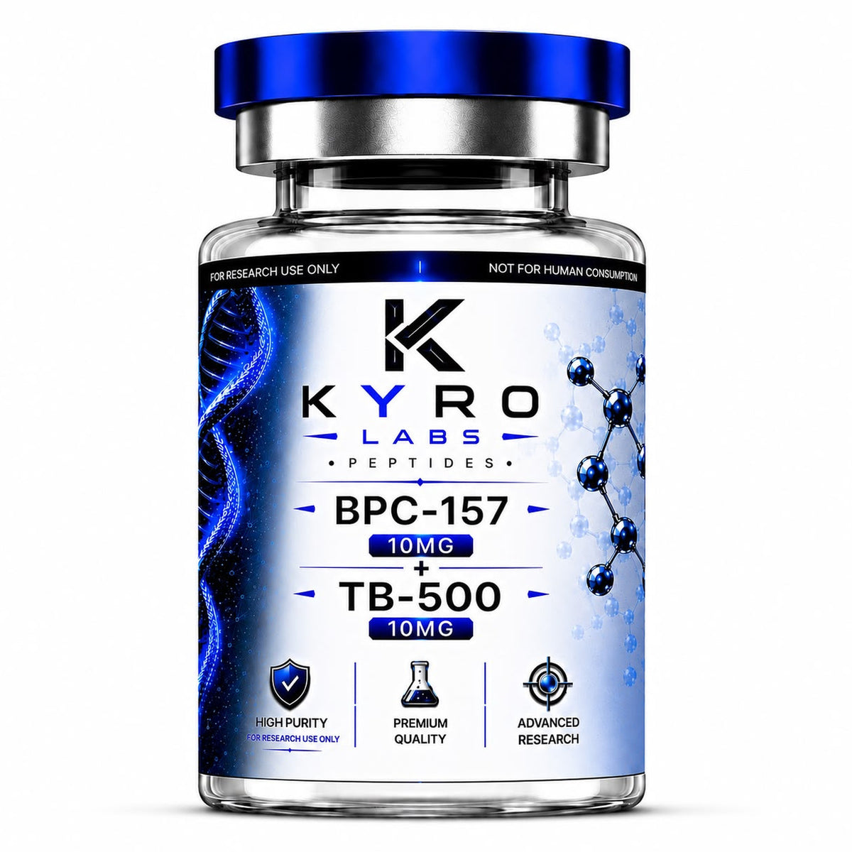 KyroLabs Peptides BPC-157 10mg plus TB-500 10mg blend research vial, for research use only