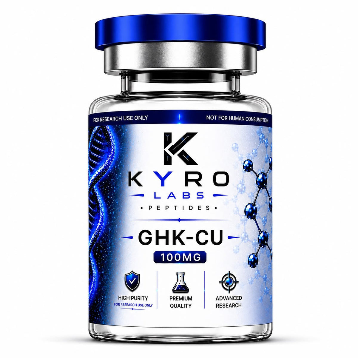 KyroLabs Peptides GHK-Cu 100mg research vial, for research use only