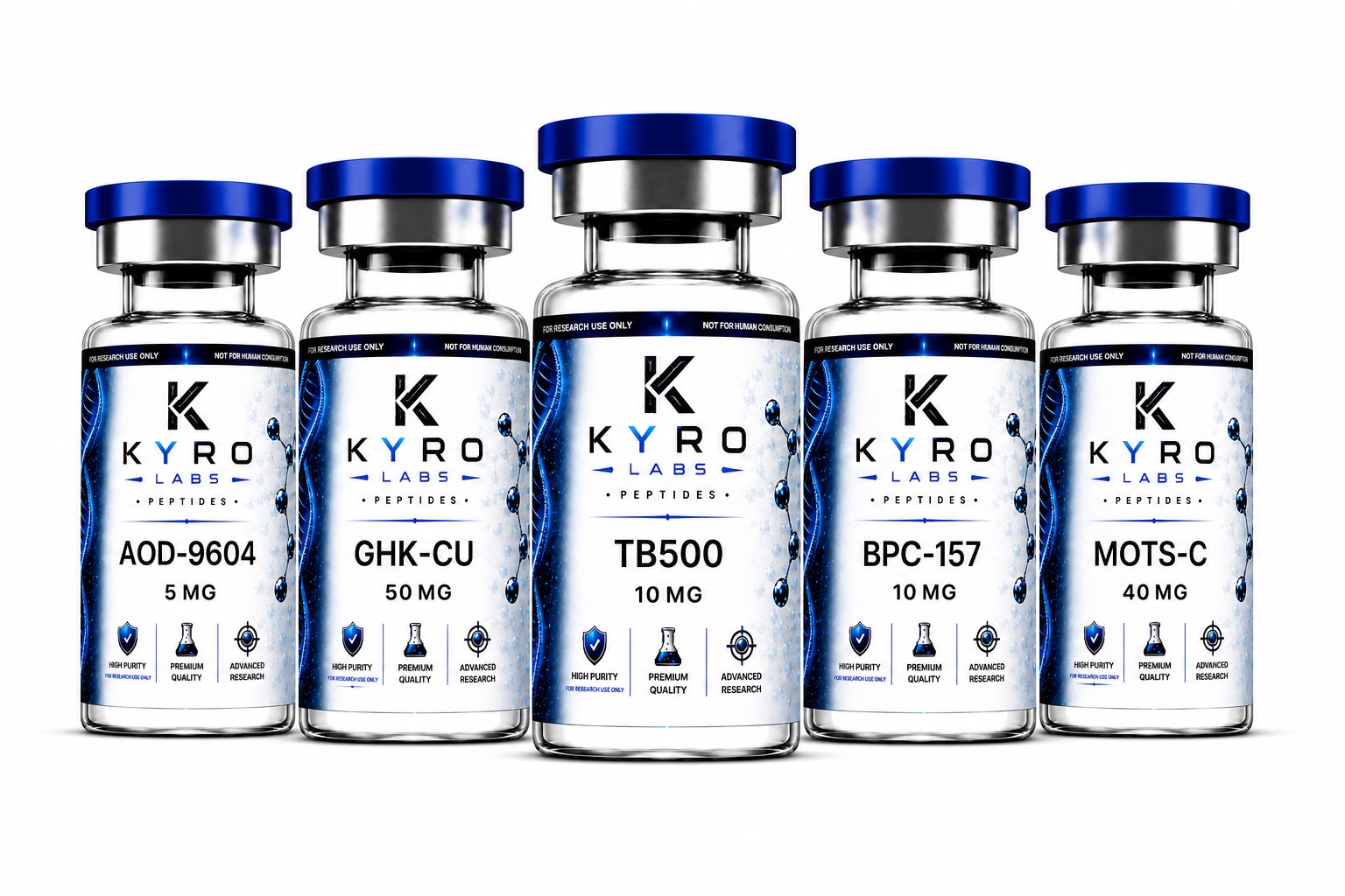 KyroLabs peptide vials — research use only